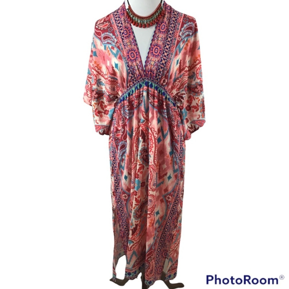 Umgee scarf print bell sleeve beach dress M